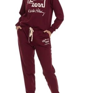 NWT Keith Haring Women's Burgundy Lounge Set